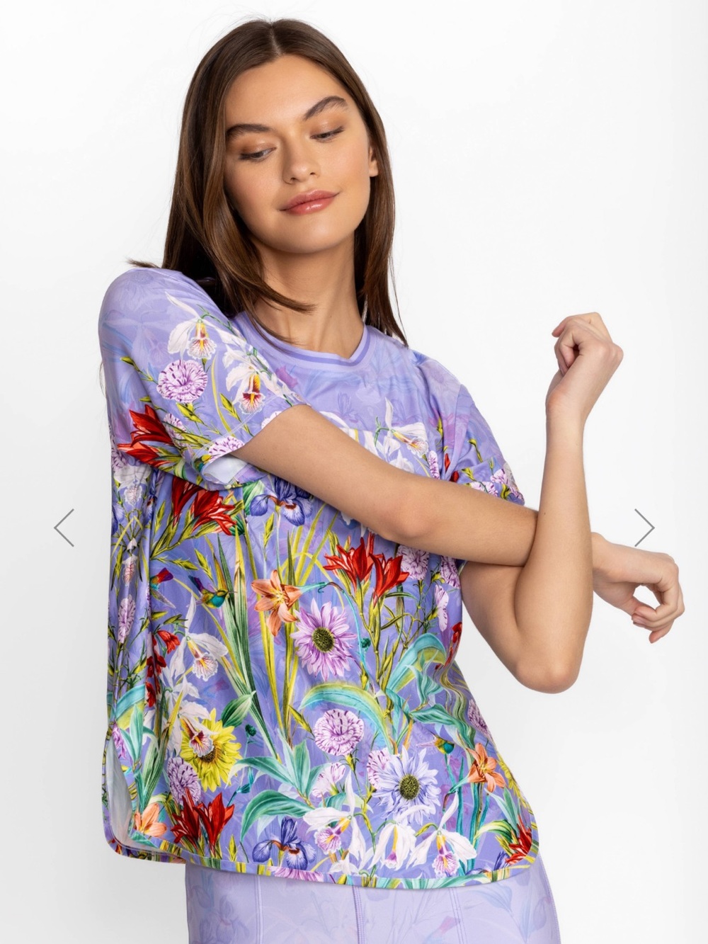 Johnny Was Bee Active Large Oversize Floral Short-Sleeve Crop Tee Daphne Purple